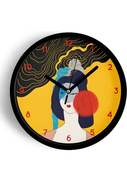 Modern Sanat Yüz Tasarımı Duvar Saati - 25CM - Önü Camlı Siyah Kasa - Sessiz Mekanizma