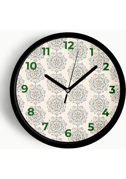Mandala Tarzı Çiçek Çizimi Modern Duvar Saati - 25CM - Önü Camlı Siyah Kasa - Sessiz Mekanizma