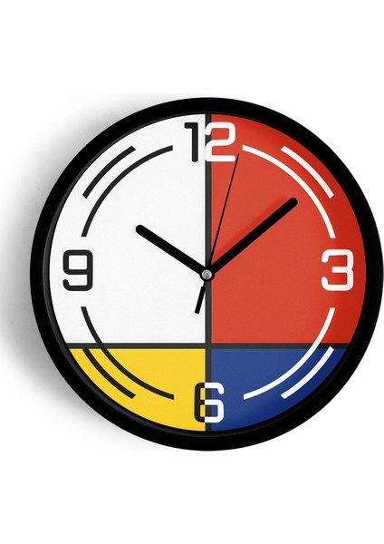 Soyut - Geometrik Temalı Modern Duvar Saati - 25CM - Önü Camlı Siyah Kasa - Sessiz Mekanizma