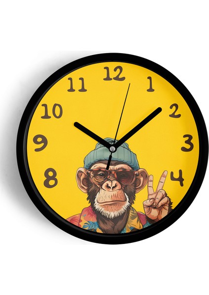 Cool Maymun Tasarım Modern Duvar Saati - 25CM - Önü Camlı Siyah Kasa - Sessiz Mekanizma