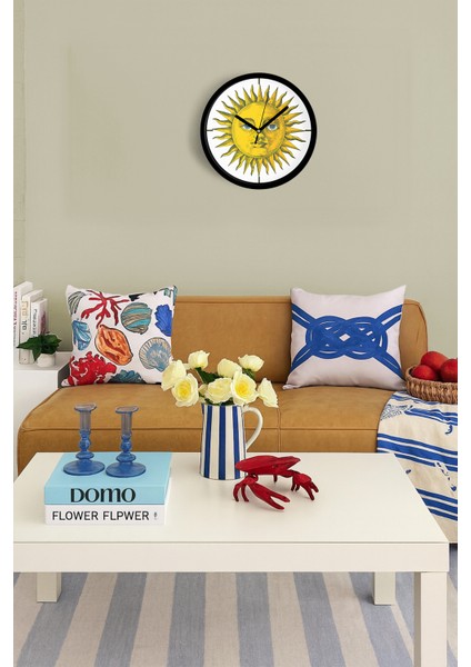 Güneş Figürlü Retro Tarz Modern Duvar Saati - 25CM - Önü Camlı Siyah Kasa - Sessiz Mekanizma fiyatları