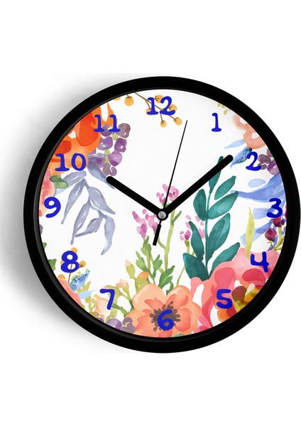 Soyut Çiçek Modern Duvar Saati - 42CM - Önü Camlı Siyah Kasa - Sessiz Mekanizma
