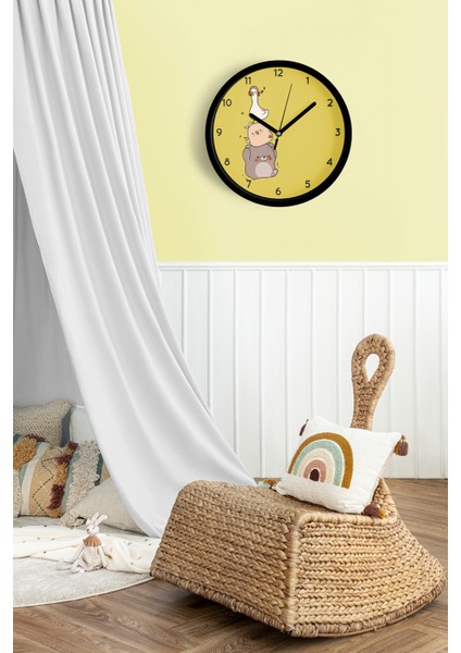 Sevimli Hayvanlar Modern Tasarım Çocuk Odası Duvar Saati - 25CM - Önü Camlı Siyah Kasa fiyatları