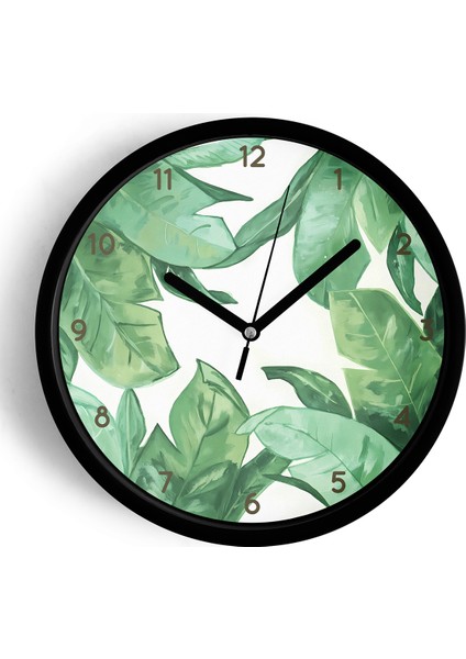 Soyut - Bohem Temalı Modern Duvar Saati - 25CM - Önü Camlı Siyah Kasa - Sessiz Mekanizma