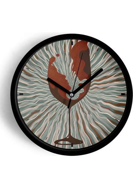 Şarap Kadehi Içinde Yüz Silüetleri Sanat Tasarımı Modern Duvar Saati - 25CM - Önü Camlı Siyah Kasa