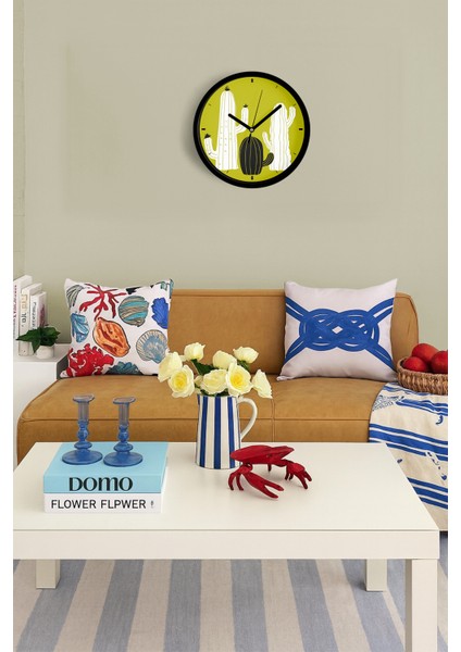 Kaktüs Modern Duvar Saati - 25CM - Önü Camlı Siyah Kasa - Sessiz Mekanizma fiyatları