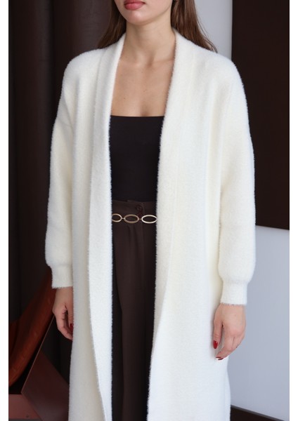 Kadın Ekru Sakallı Şal Yaka Uzun Hırka fiyatları