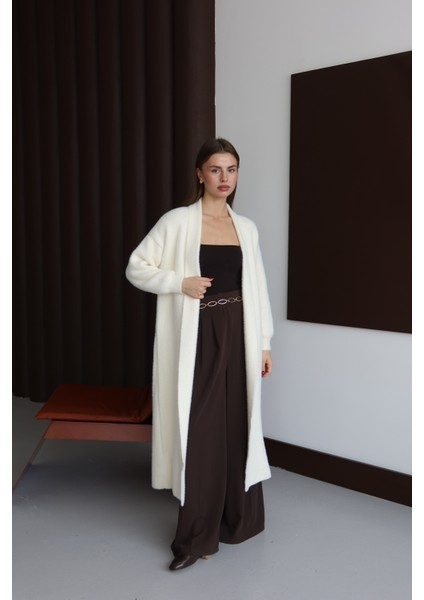 Kadın Ekru Sakallı Şal Yaka Uzun Hırka fırsatları