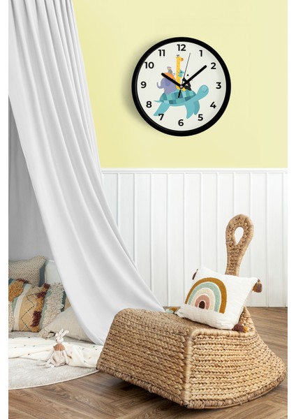 Sevimli Hayvanlar Modern Tasarım Çocuk Odası Duvar Saati - 25CM - Önü Camlı Siyah Kasa fiyatları