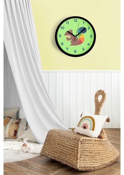 Sevimli Sincap Çocuk Odası Duvar Saati - 25CM - Önü Camlı Siyah Kasa - Sessiz Mekanizma fiyatları