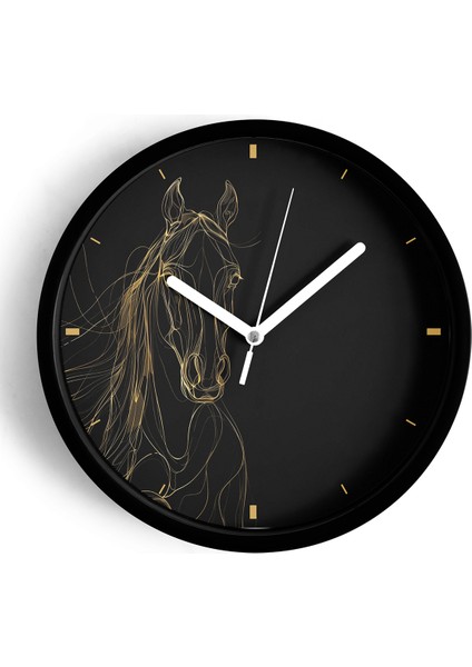 Soyut At Tasarım Modern Duvar Saati - 25CM - Önü Camlı Siyah Kasa - Sessiz Mekanizma