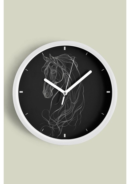 Soyut At Tasarım Modern Duvar Saati - 25CM - Önü Camlı Beyaz Kasa - Sessiz Mekanizma