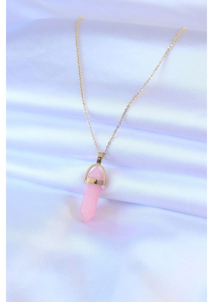 316L Çelik Gold Renk Kristal Pembe Taş Model Kadın Kolye fiyatları