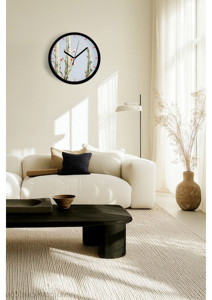 Kaktüs Çiçek Modern Duvar Saati - 25CM - Önü Camlı Siyah Kasa - Sessiz Mekanizma fiyatları