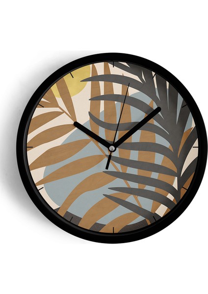 Soyut - Bohem Temalı Modern Duvar Saati - 25CM - Önü Camlı Siyah Kasa - Sessiz Mekanizma