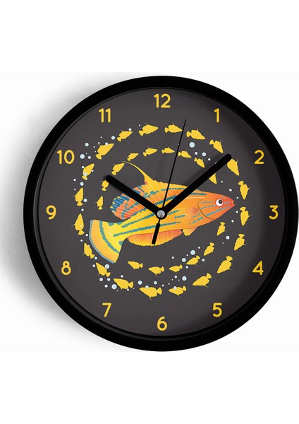 Sevimli Balık Tasarımı Çocuk Odası Duvar Saati - 25CM - Önü Camlı Siyah Kasa - Sessiz Mekanizma