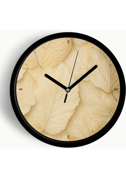 Soyut - Bohem Yaprak Modern Duvar Saati - 25CM - Önü Camlı Siyah Kasa - Sessiz Mekanizma