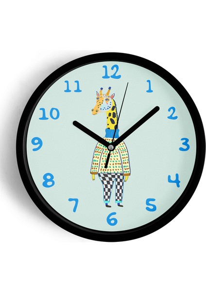 Sevimli Zürafa Çizimli Çocuk Odası Duvar Saati - 25CM - Önü Camlı Siyah Kasa - Sessiz Mekanizma