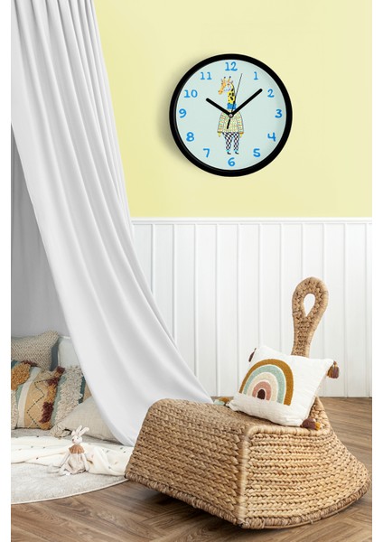 Sevimli Zürafa Çizimli Çocuk Odası Duvar Saati - 25CM - Önü Camlı Siyah Kasa - Sessiz Mekanizma fiyatları