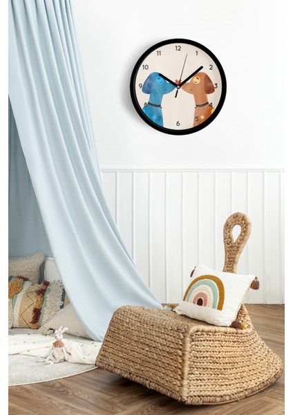 Sevimli Köpekler Modern Duvar Saati - 25CM - Önü Camlı Siyah Kasa - Sessiz Mekanizma fiyatları