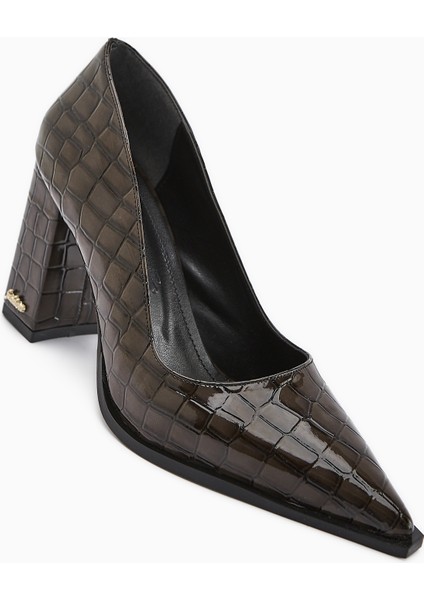 Lucy Kahve Kroko Kalın Topuklu Ayakkabı Kadın Stiletto