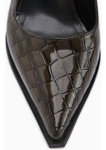 Lucy Kahve Kroko Kalın Topuklu Ayakkabı Kadın Stiletto modelleri