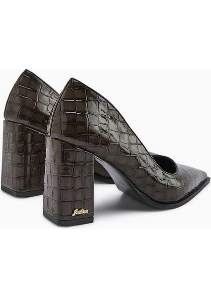 Lucy Kahve Kroko Kalın Topuklu Ayakkabı Kadın Stiletto indirimleri