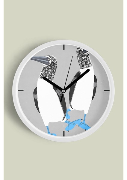 Sevimli Kuş Temalı Modern Duvar Saati - Çocuk Odası - 25CM - Önü Camlı Beyaz Kasa - Sessiz Mekanizma