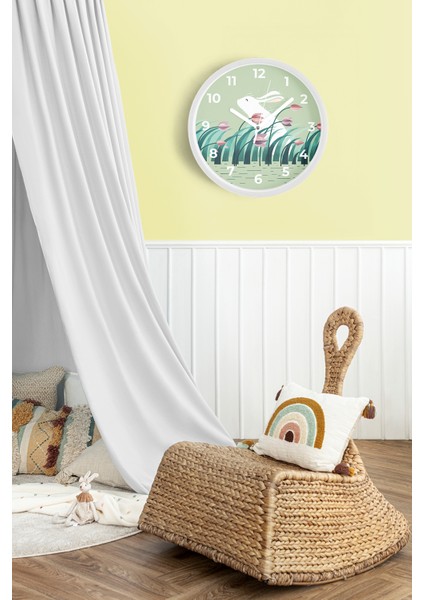 Sevimli Tavşan Çocuk Odası Modern Duvar Saati - 25CM - Önü Camlı Beyaz Kasa - Sessiz Mekanizma fiyatları