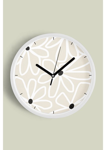 Soyut Papatya Modern Duvar Saati - 25CM - Önü Camlı Beyaz Kasa - Sessiz Mekanizma