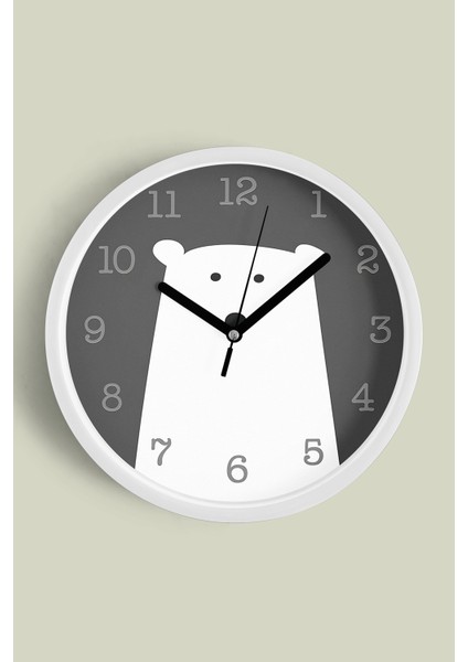 Sevimli Ayı Çocuk Odası Modern Duvar Saati - 25CM - Önü Camlı Beyaz Kasa - Sessiz Mekanizma