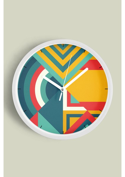 Soyut - Geometrik Temalı Modern Duvar Saati - 25CM - Önü Camlı Beyaz Kasa - Sessiz Mekanizma