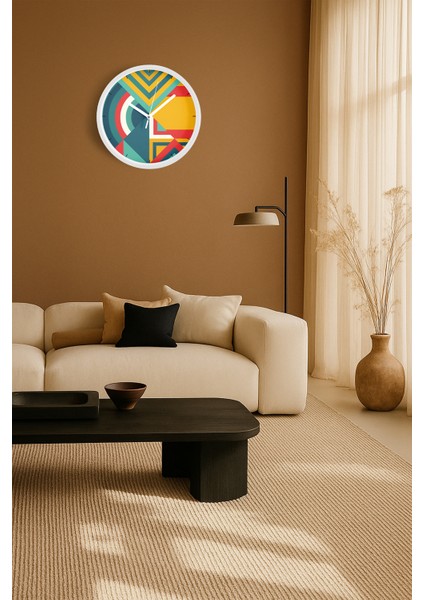 Soyut - Geometrik Temalı Modern Duvar Saati - 25CM - Önü Camlı Beyaz Kasa - Sessiz Mekanizma fiyatları