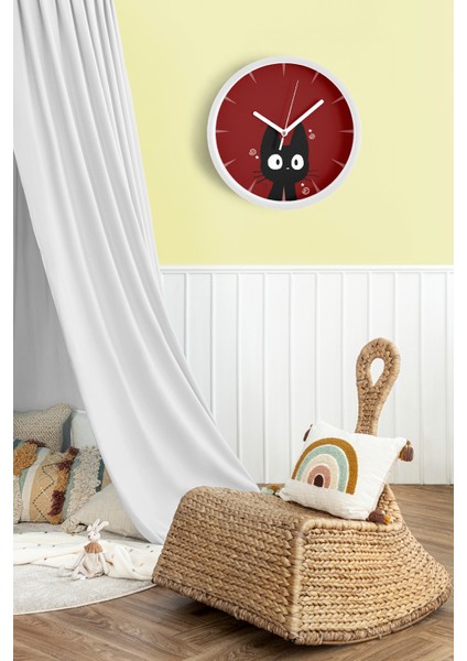 Şaşkın Kedi Modern Duvar Saati - Çocuk Odası Duvar Saati - 25CM - Önü Camlı Beyaz Kasa fiyatları