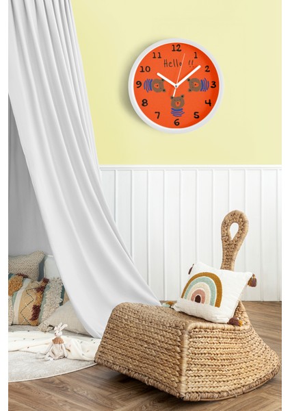 Hello Diyen Ayı Çocuk Odası Duvar Saati - 25CM - Önü Camlı Beyaz Kasa - Sessiz Mekanizma fiyatları