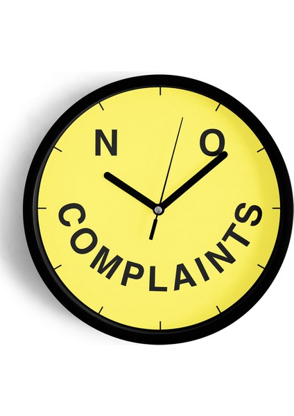 ' No Complaints '' Yazıllı Modern Tasarım Duvar Saati - 25CM - Önü Camlı Siyah Kasa