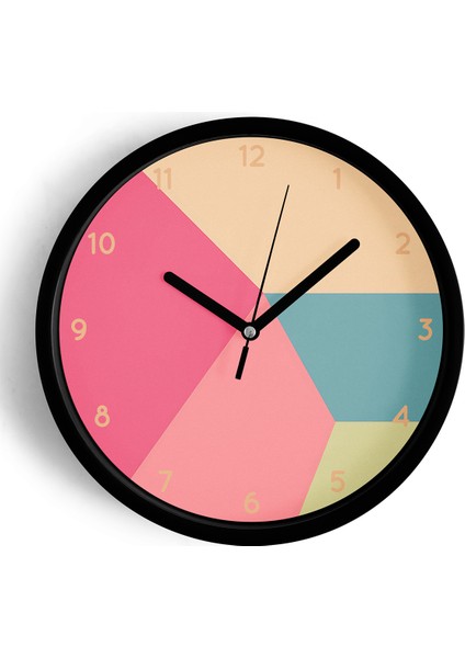 Geometrik Tasarım Modern Duvar Saati - 25CM - Önü Camlı Siyah Kasa - Sessiz Mekanizma