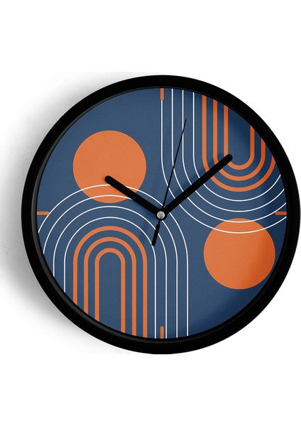 Soyut - Bohem - Geometrik Temalı Modern Duvar Saati - 25CM - Önü Camlı Siyah Kasa - Sessiz Mekanizma
