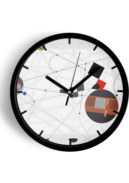 Soyut - Geometrik Temalı Modern Duvar Saati - 42CM - Önü Camlı Siyah Kasa - Sessiz Mekanizma