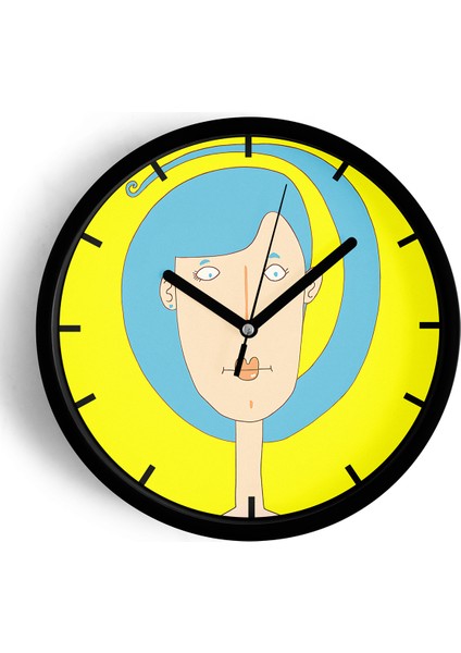 Mavi Saç Modern Duvar Saati - 42CM - Önü Camlı Siyah Kasa - Sessiz Mekanizma