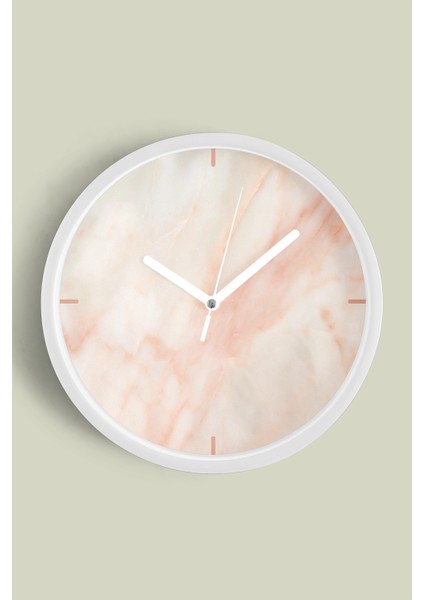 Mermer Görünümlü Modern Tasarım Duvar Saati - 25CM - Önü Camlı Beyaz Kasa - Sessiz Mekanizma