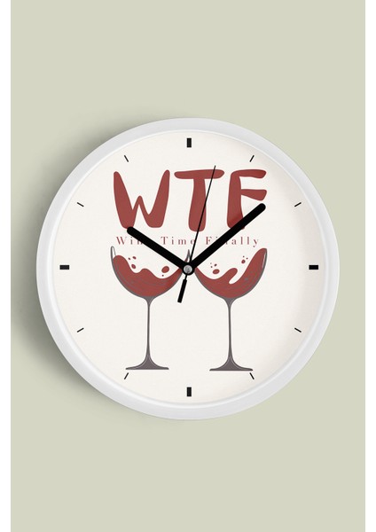 Şarap - Kadeh Görseli Tasarım Modern Duvar Saati - 25CM - Önü Camlı Beyaz Kasa - Sessiz Mekanizma