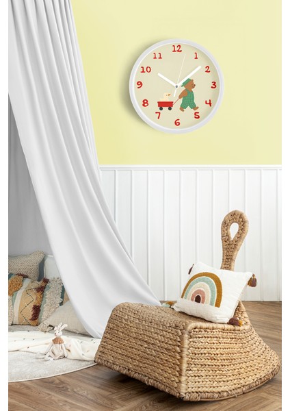 Ayı Ile Ördek Arkadaşlığı Çocuk Odası Duvar Saati - 25CM - Önü Camlı Beyaz Kasa - Sessiz Mekanizma fiyatları
