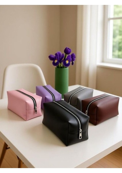 Kahverengi Makyaj Kozmetik Çantası - Kalemlik Büyük Boy Seyahat Şık Makyaj Çantası Tek Bölmeli fiyatları