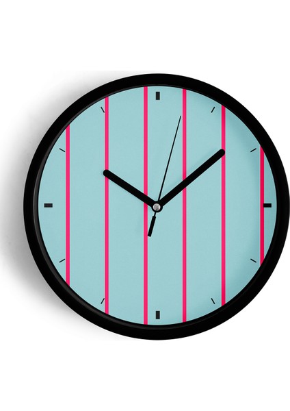 Dikey Çizgili Tasarım Modern Duvar Saati - 25CM - Önü Camlı Siyah Kasa - Sessiz Mekanizma