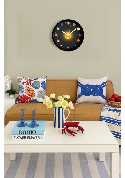 Güneş ve Gezegenler Modern Tasarım Duvar Saati - 25CM - Önü Camlı Siyah Kasa - Sessiz Mekanizma fiyatları