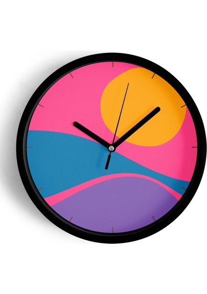 Renkli Modern Tasarım Duvar Saati - 25CM - Önü Camlı Siyah Kasa - Sessiz Mekanizma