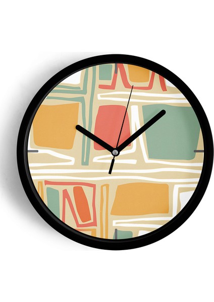Soyut - Bohem - Geometrik Temalı Modern Duvar Saati - 25CM - Önü Camlı Siyah Kasa - Sessiz Mekanizma