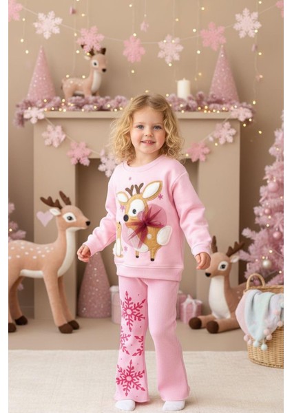 Kız Çocuk Baskılı 3 Iplik Pamuklu Kumaş Alt Üst Takım