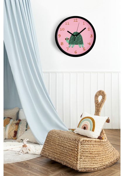 Sevimli Kaplumbağa Çocuk Odası Duvar Saati - 42CM - Önü Camlı Siyah Kasa - Sessiz Mekanizma fiyatları